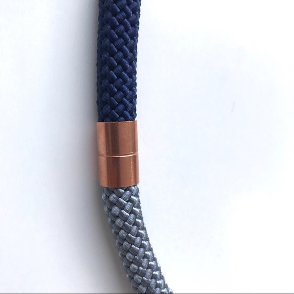 Navy blue + grey statement necklace with copper pieces - Picture 3 of 4